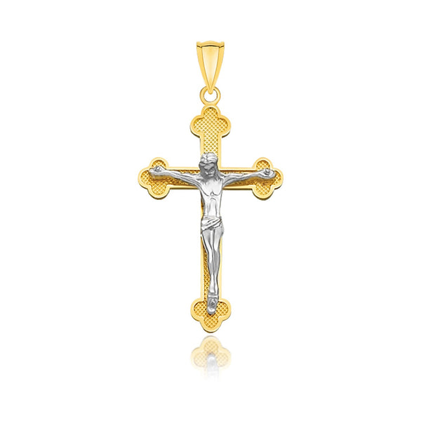 14k Two-Tone Gold Budded Crucifix with Figure Pendant