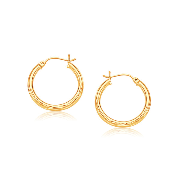 14k Yellow Gold 25mm Diameter Hoop Earring with Diamond-Cut Finish