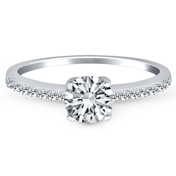 14k White Gold Engagement Ring with Pave Diamond Band