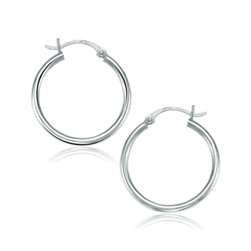 14k White Gold Polished Hoop Earrings (25 mm)