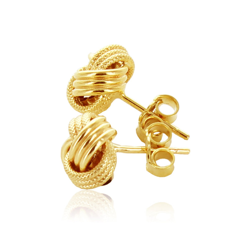 14k Yellow Gold Love Knot with Ridge Texture Earrings