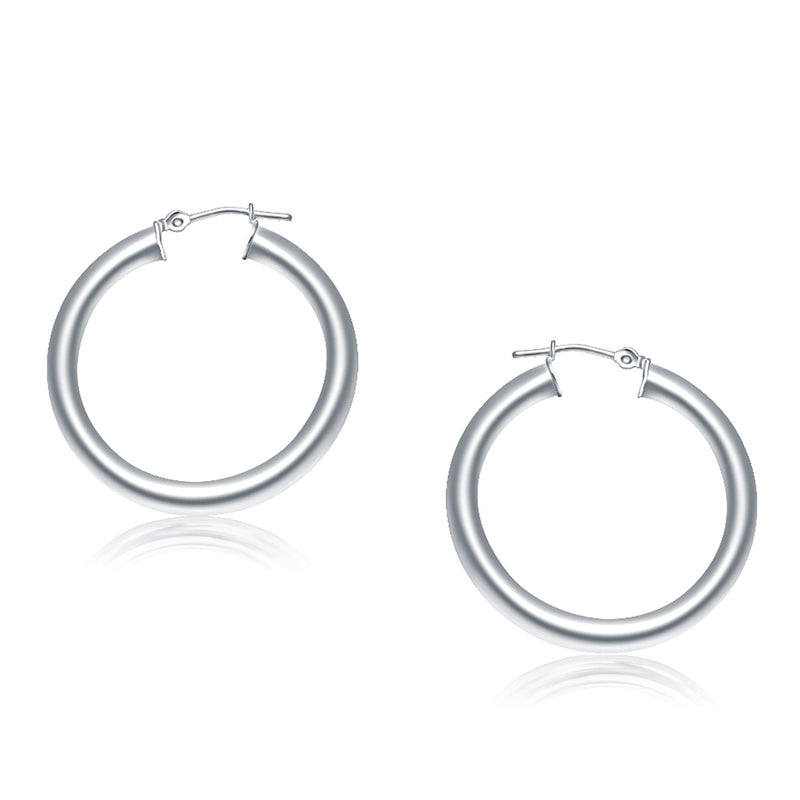 14k White Gold Polished Hoop Earrings (30 mm)