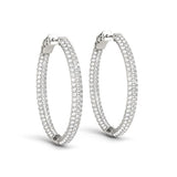 14k White Gold Diamond Hoop Double Sided Three Row Earrings (2 cttw)