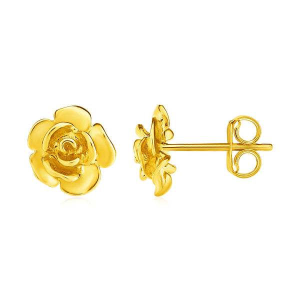 14k Yellow Gold Post Earrings with Roses