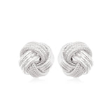 14k White Gold Love Knot with Ridge Texture Earrings