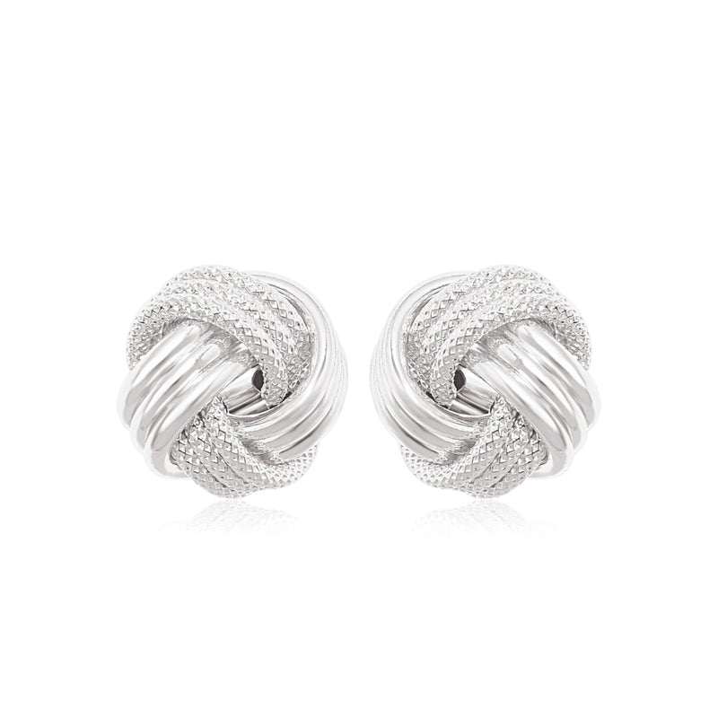 14k White Gold Love Knot with Ridge Texture Earrings