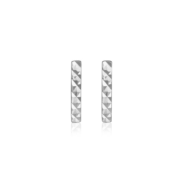 14k White Gold Textured Bar Earrings