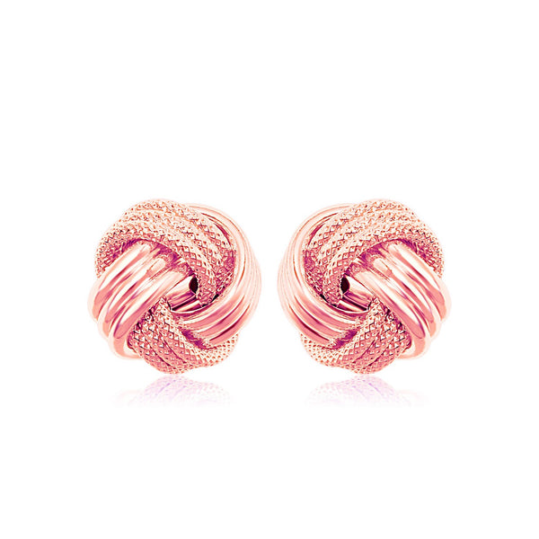 14k Rose Gold Love Knot with Ridge Texture Earrings