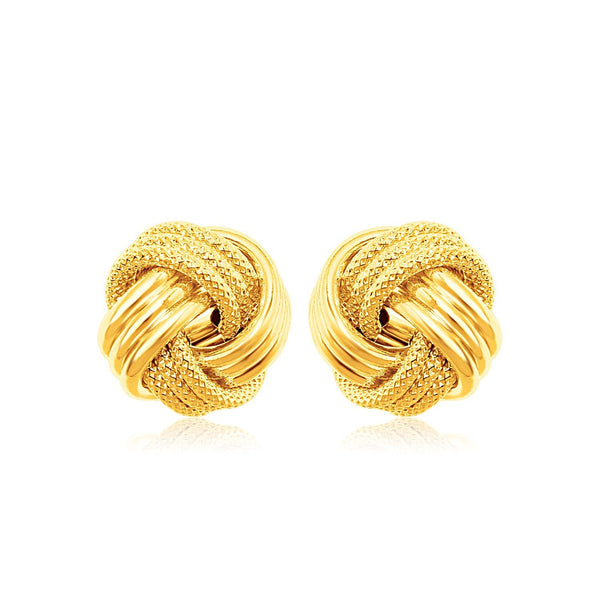 10k Yellow Gold Love Knot with Ridge Texture Earrings