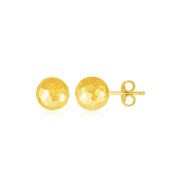 14k Yellow Gold Ball Earrings with Faceted Texture